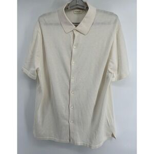 SUITSUPPLY Mens XXL White/Cream‎ Short Sleeve Cotton Silk Knit Polo Button Up